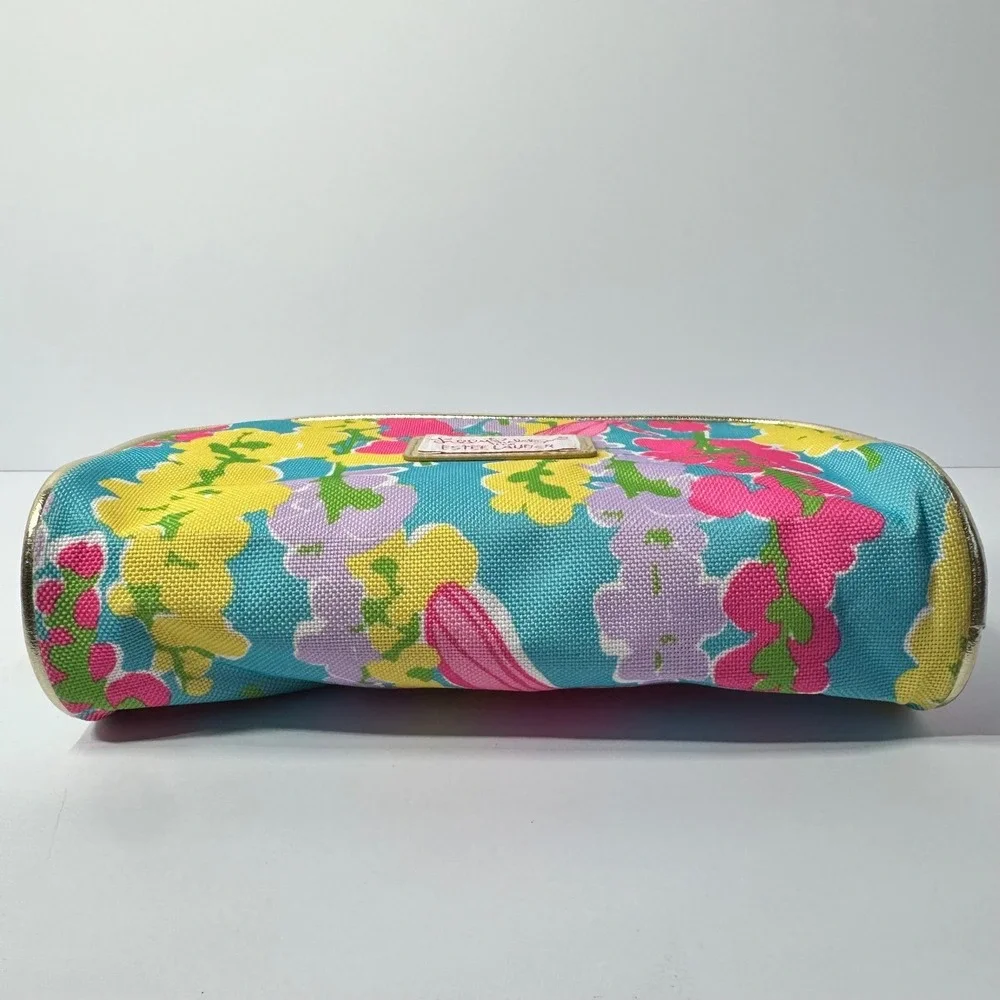 Lilly‎ Pulitzer for Estee Lauder Floral Dragonfly Makeup Bag Teal Pink Gold Trim